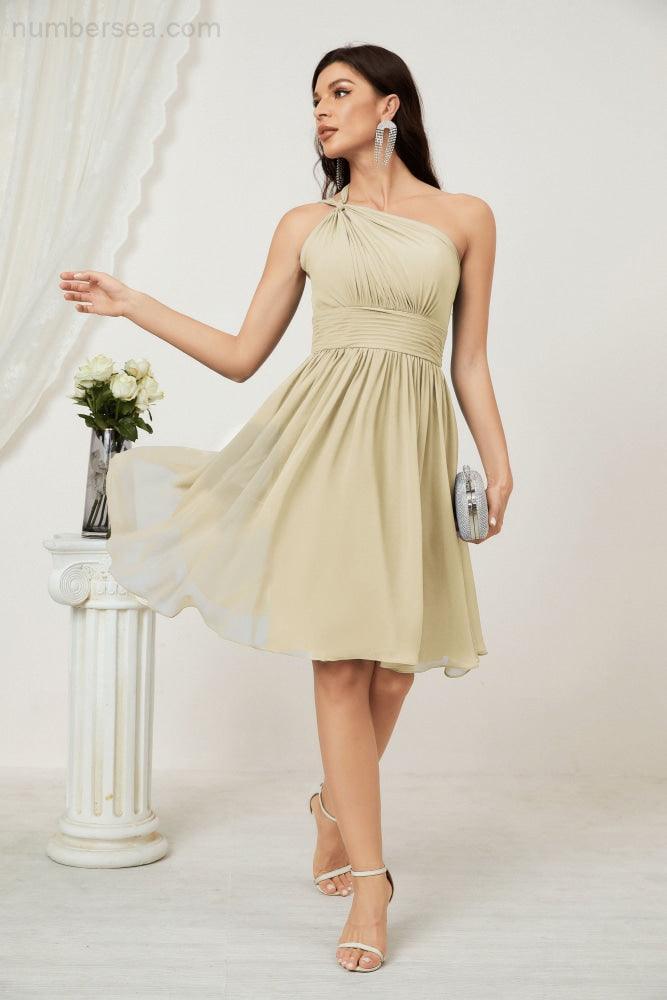 Women Chiffon Short One Shoulder Bridesmaid Dress Formal Dresses for Party Homecoming  2804