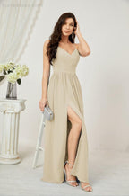 Neck Bridesmaid Dresses Chiffon Long Spaghetti A-line Formal Prom Gown for Wedding Party Evening 2801