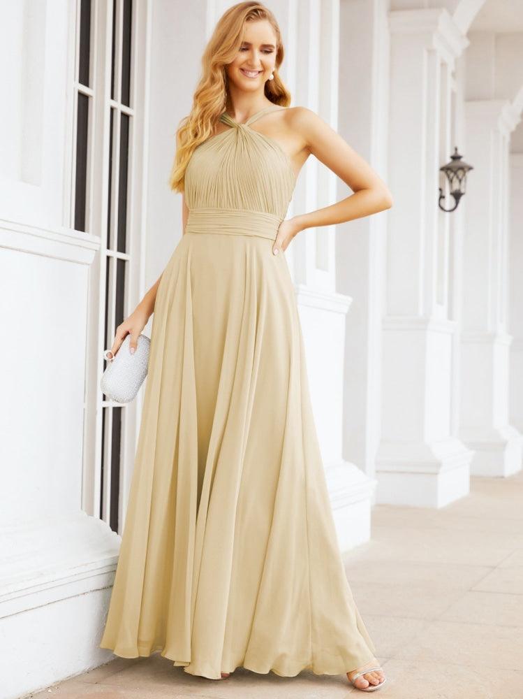 Crisscross Halter Bridesmaid Dresses for Party Wedding Evening Prom Maxi Ball Gowns 28053