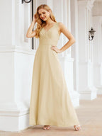 Formelles Ballkleid Elegantes ärmelloses Brautjungfernkleid mit V-Ausschnitt für Hochzeitsfeier 28037