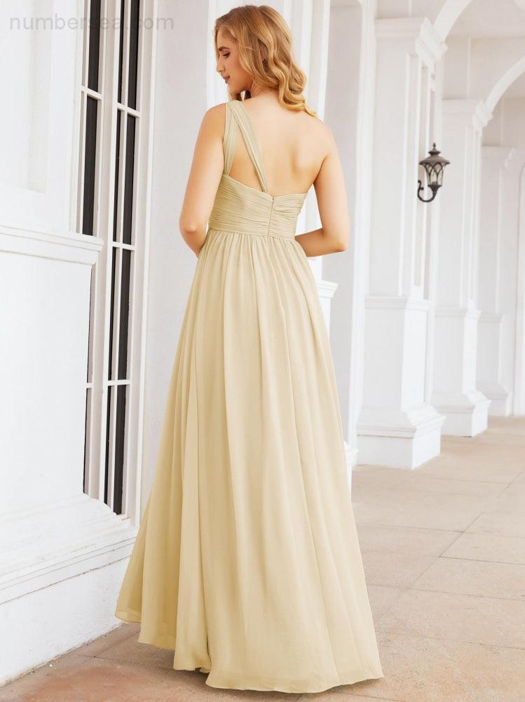 One Shoulder Bridesmaid Dresses Long Maxi Formal Evening Party Prom Gowns 28061