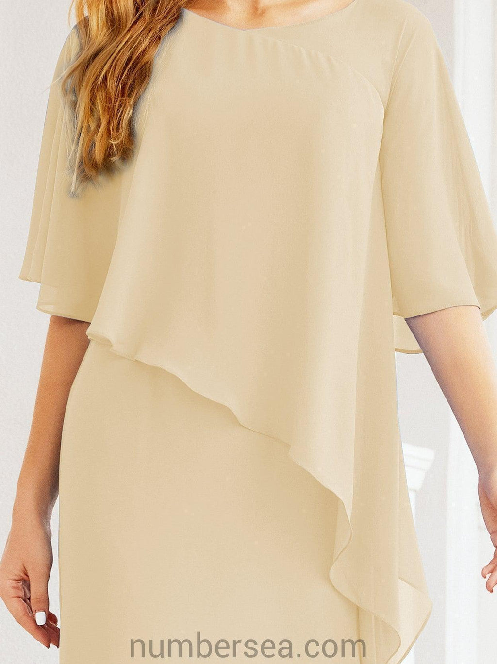 Numbersea Festliches Abendkleid Lang Mutter der Braut Kleid mit Rüschencape 28026