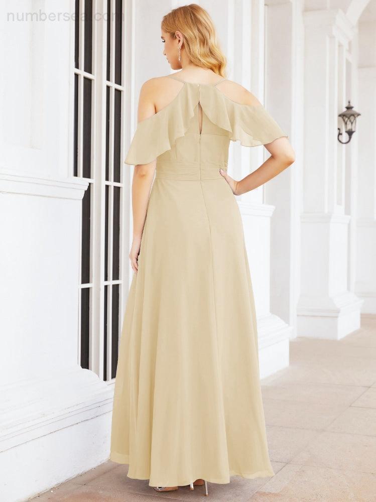 Cold Shoulder Long Bridesmaid Dresses Side Slit Formal Prom Gowns Party Wedding 28070