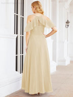 Cold Shoulder Long Bridesmaid Dresses Side Slit Formal Prom Gowns Party Wedding 28070