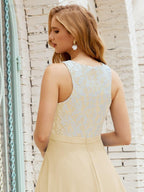 Vestido de Dama de Honra em Renda Comprimento ao Chão Vestidos de Noite com Bolsos 28017