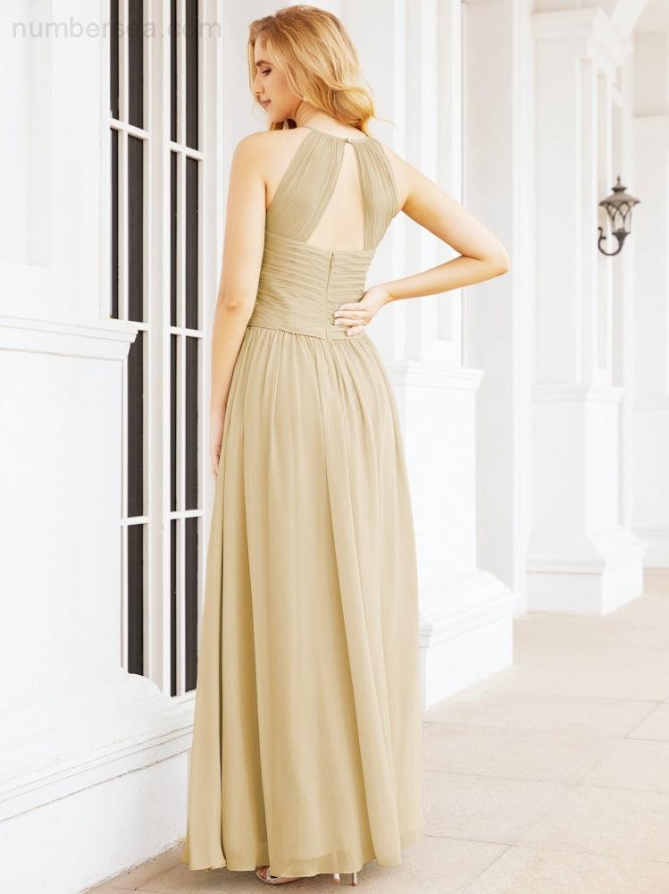 Sleeveless Bridesmaid Dresses Long Prom Gown Zipper with Keyhole Back 28056
