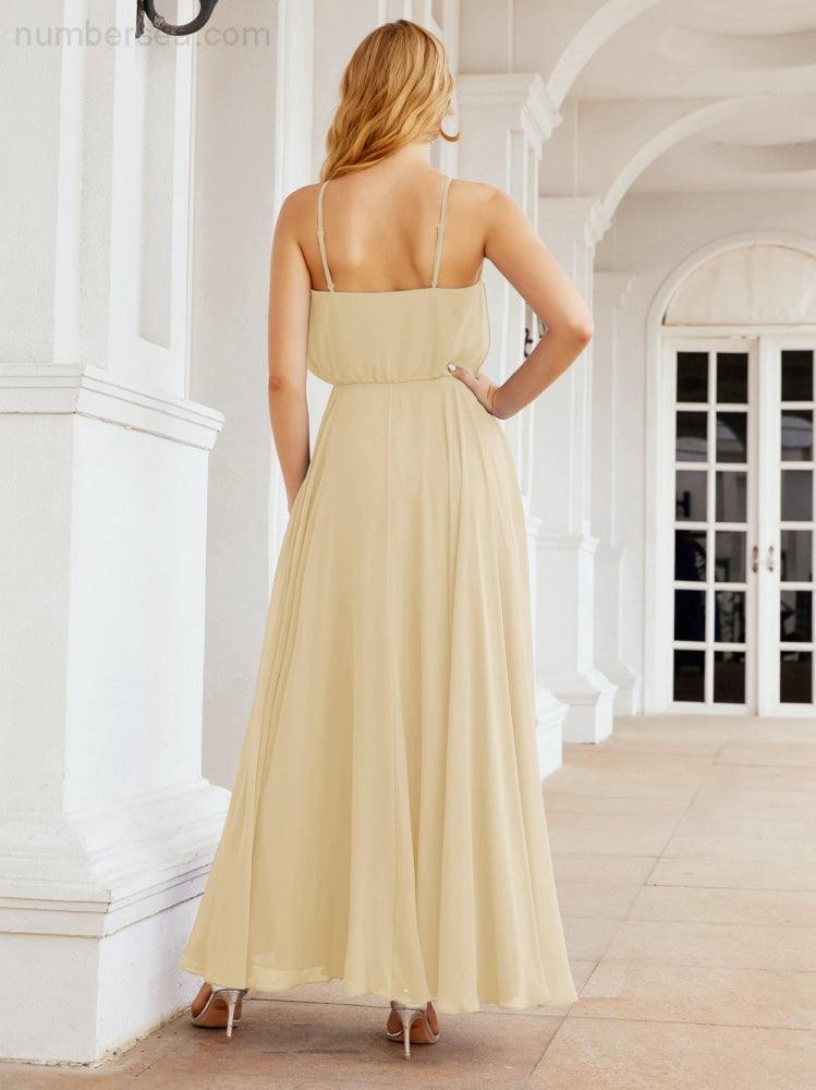 Numbersea Vestidos compridos de dama de honor com alças Vestido formal em linha A para jovens 28029
