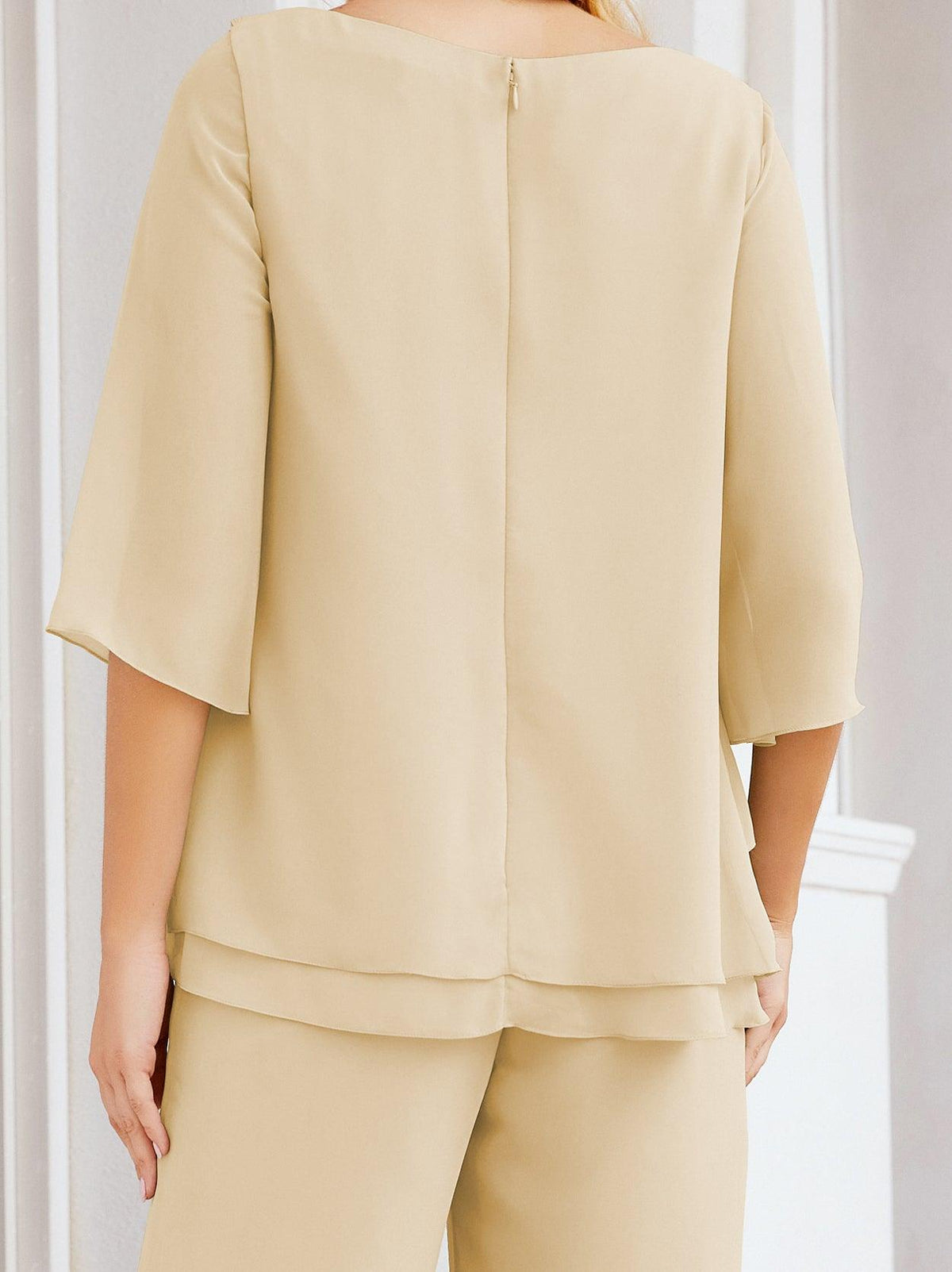 Numbersea Elegantes 2-teiliges Kleid für die Brautmutter Große Größen Hosenanzug mit Rüschenschichten Silberner Hausmantel 28064