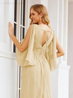 Bridesmaid Dresses with Split for Wedding Party Flutter Sleeves 28045