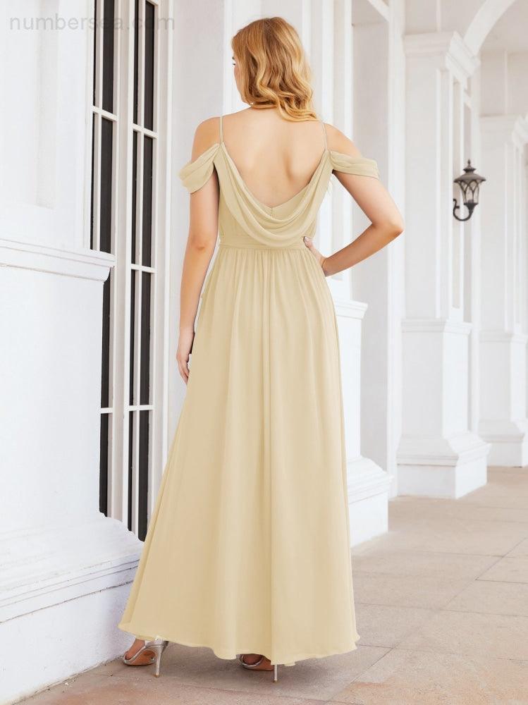 Numbersea Abito da Damigella in Chiffon con Spalle Scoperte, Abito Lungo Formale per Laurea con Schiena a Mantella 28069