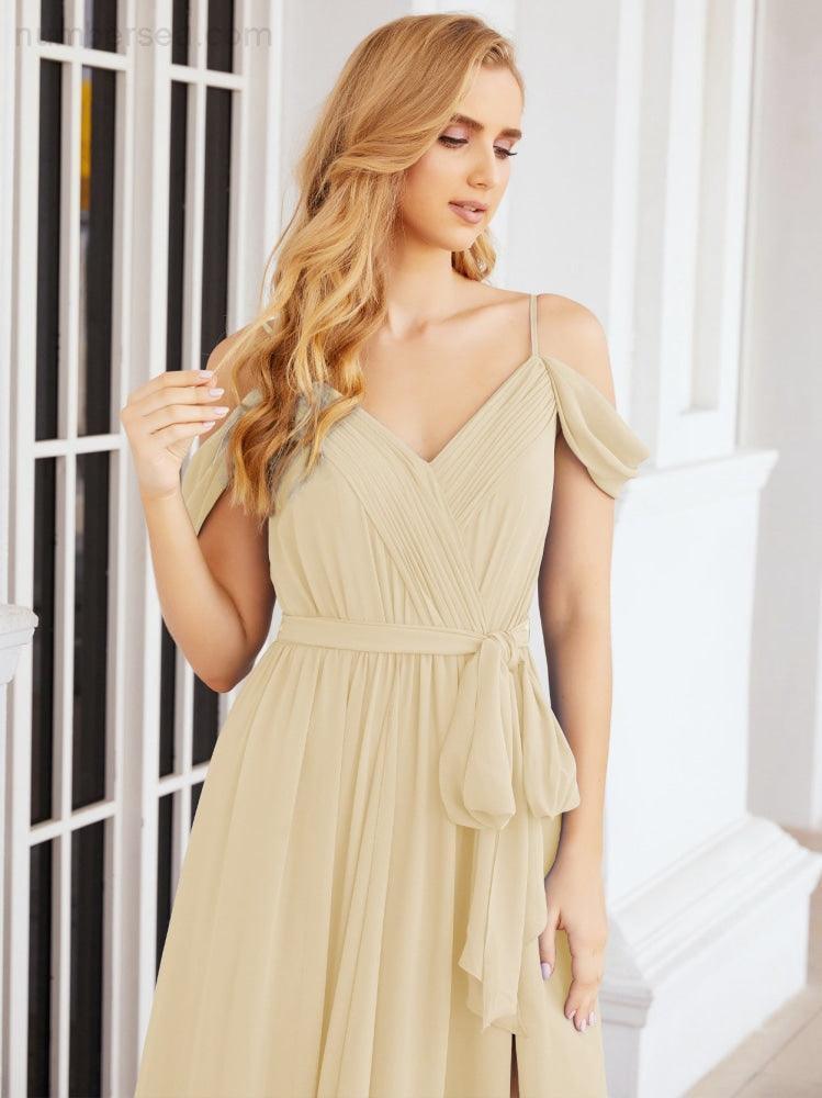 Numbersea Abito da Damigella in Chiffon con Spalle Scoperte, Abito Lungo Formale per Laurea con Schiena a Mantella 28069