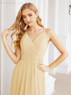 Spaghetti Strap Bridesmaid Dresses V-Neck Long A-Line Formal Prom Gowns 28063