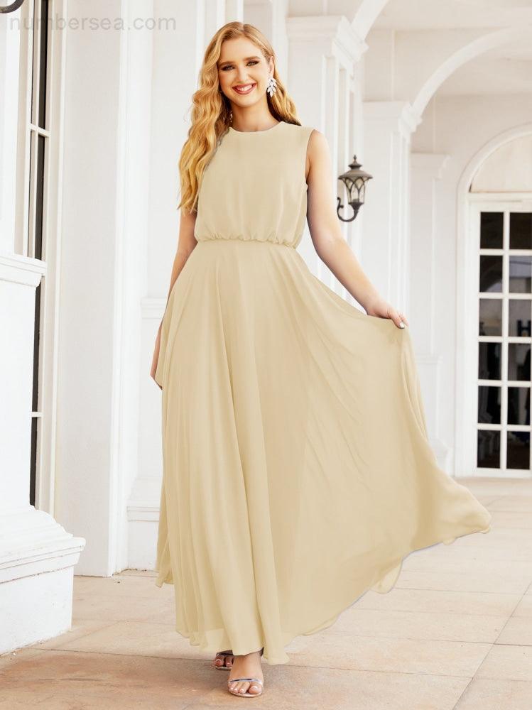 Sleeveless Long Bridesmaid Dress A line Formal Evening Prom Gown 28025