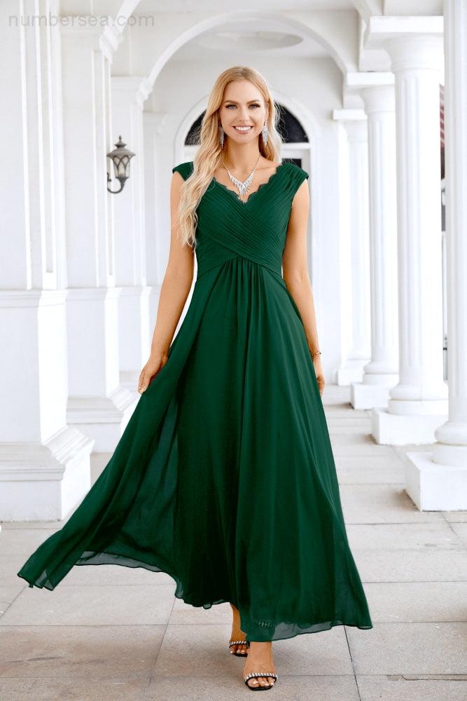 Ladies Chiffon V Neck Sleeveless Floor Length Bridesmaid Evening Dress Wedding Party Evening Dress 28126