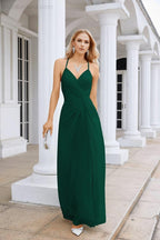 Vestido de Festa Comprido até ao Chão para Damas de Honra, em Chiffon, com Alças Finas, Decote em V e Fenda Frontal, para Baile, Festa e Casamento 28116