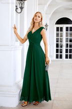 Ladies Chiffon V Neck Sleeveless Floor Length Bridesmaid Evening Dress Wedding Party Evening Dress 28126