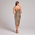 Vestido de Baile Midi Sem Mangas com Decote em V