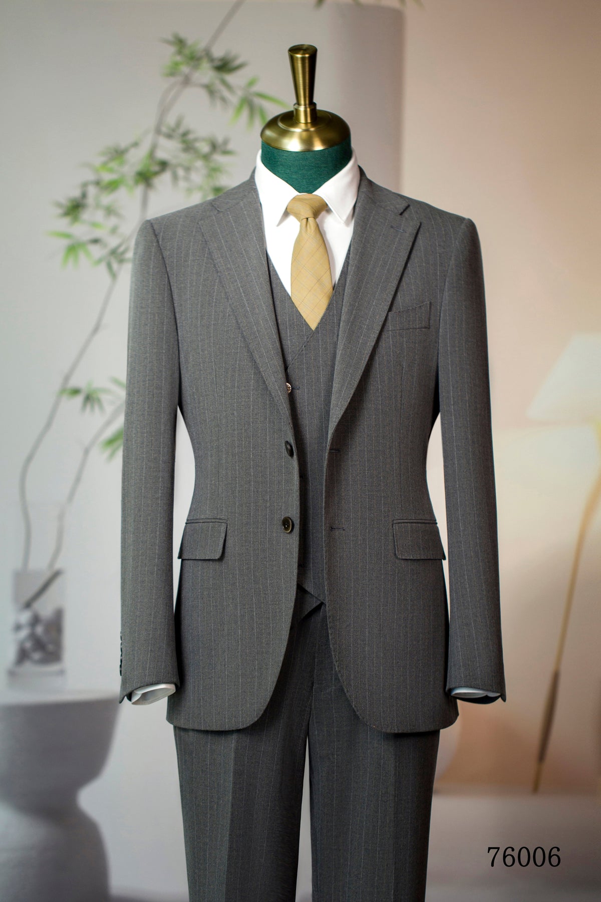Three Piece Pinstripe Wool Suit With Waistcoat And Notched Lapel Tailored Fit