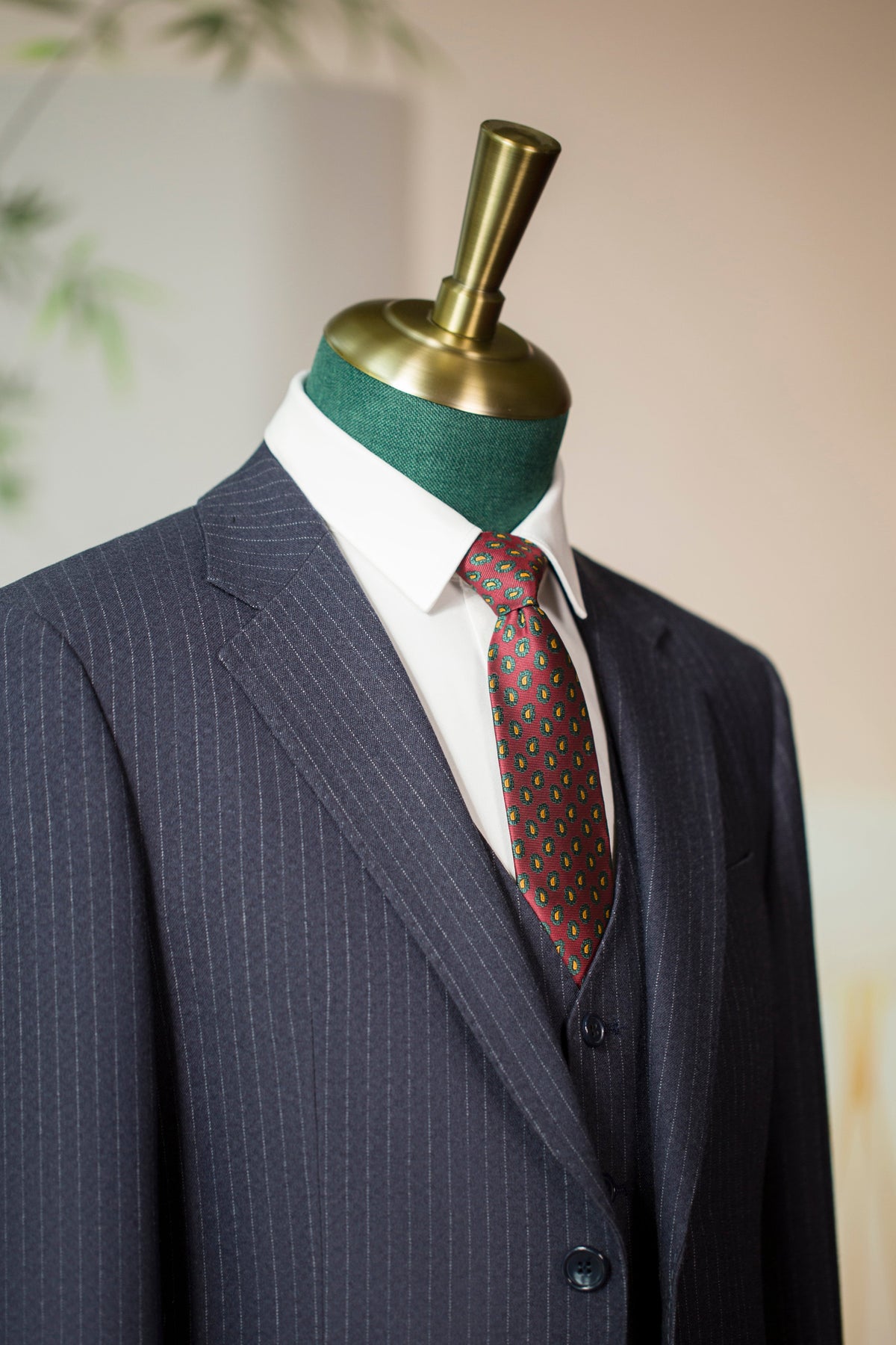 Three Piece Pinstripe Wool Wedding Suit For Groom Classic Tailored Fit