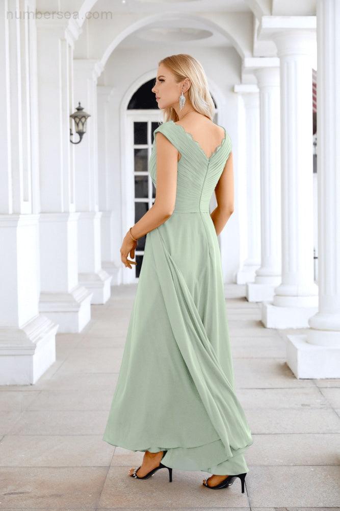 Ladies Chiffon V Neck Sleeveless Floor Length Bridesmaid Evening Dress Wedding Party Evening Dress 28126