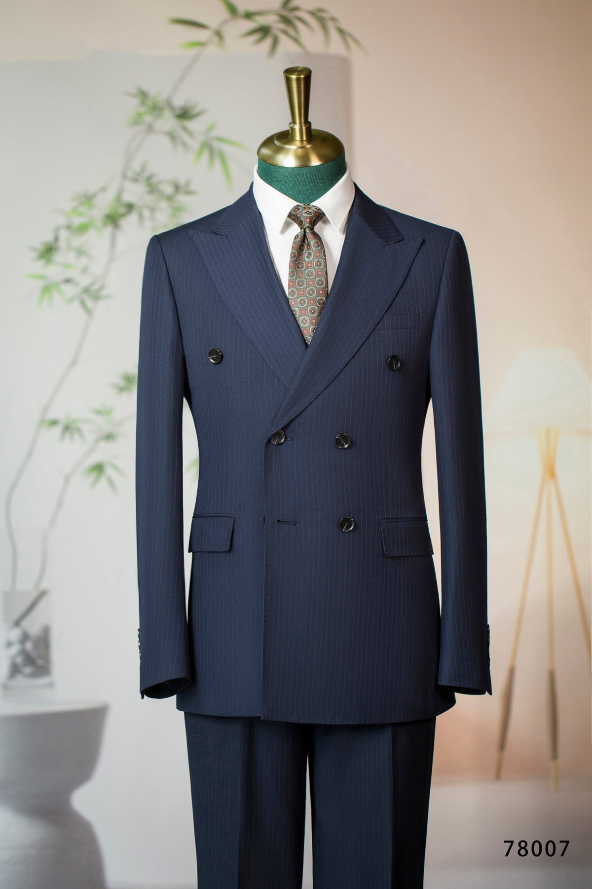 Double Breasted Pinstripe Navy Wool Suit Tailored For Groom And Business