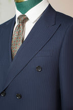 Abito Sposi e Business in Lana Pinstripe Blu Navy Doppio Petto Su Misura
