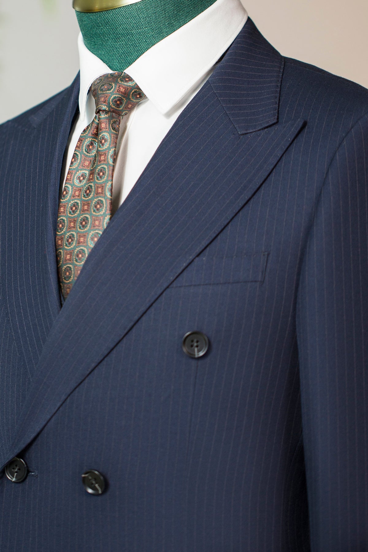 Double Breasted Pinstripe Navy Wool Suit Tailored For Groom And Business