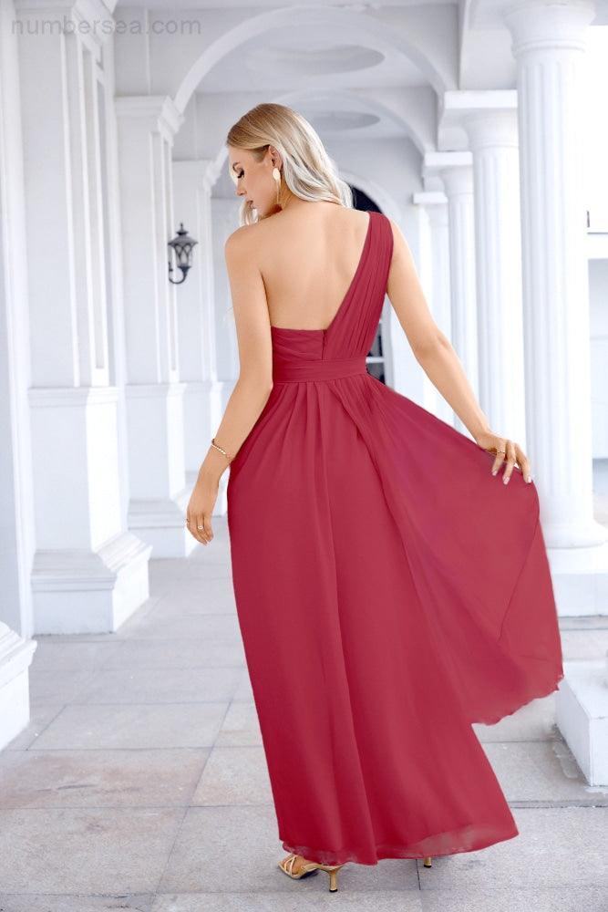 Ladies Chiffon One Shoulder Bridesmaid Evening Dress Wedding Party Evening Dress 28133