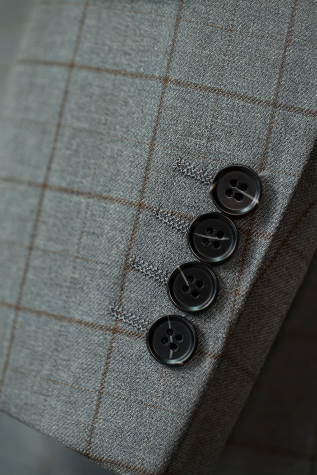 Three Piece Windowpane Wool Suit Tailored Fit for Formal Groom and Business