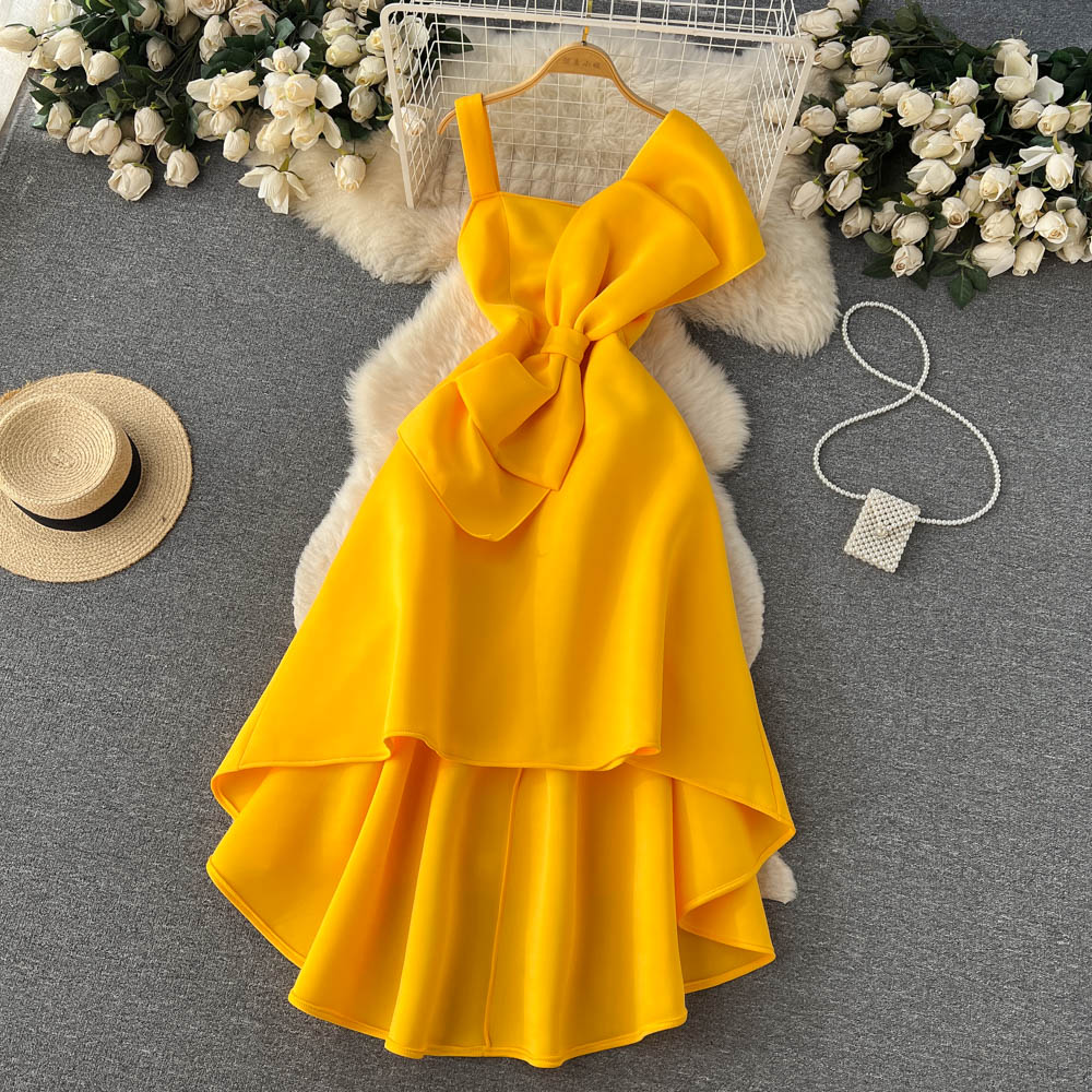 Sexy High Low Spaghettiträger Bowknot Kleid Frauen Abendkleid P156 