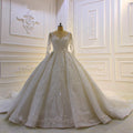 Chic Beading Lace Appliques Ball Gown Wedding Dress With Church Train Sleeves
