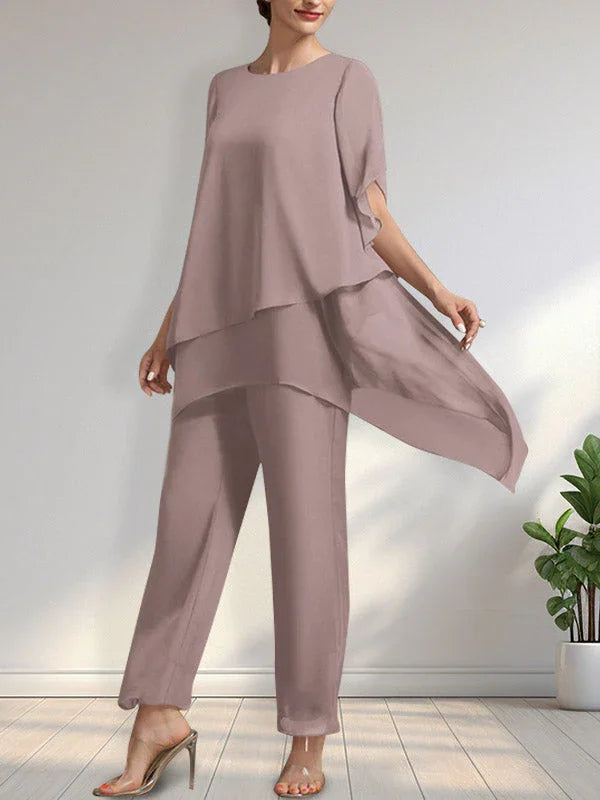 Getrennter Overall/Hosenanzug mit Rundhalsausschnitt, knöchellang, aus Chiffon, Kleid für die Brautmutter