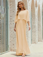 Bridesmaid Dress Women Long Sleeve V-Neck Chiffon Formal Wedding Party Dress 28018