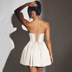 TARUXY Donna Abito Mini Spalla Scoperta Senza Maniche Sexy Elegante Lacci Sul Retro Vita Alta Unicolore Femminile Corto Sera Estate
