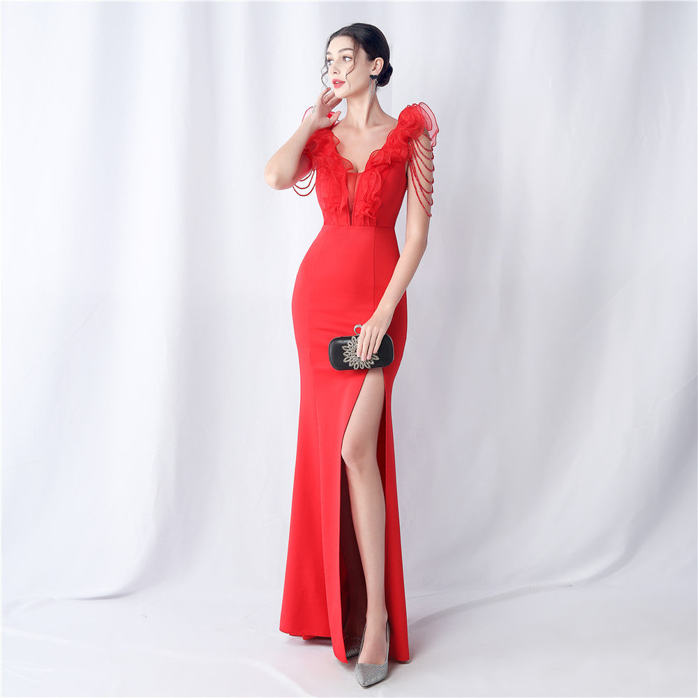 Schwerindustrie Organza Hochzeitsessen Jahrestreffen Satin Abendkleid 