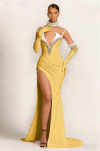 Strapless Sleeveless Mermaid Prom Dress With Split Gloves