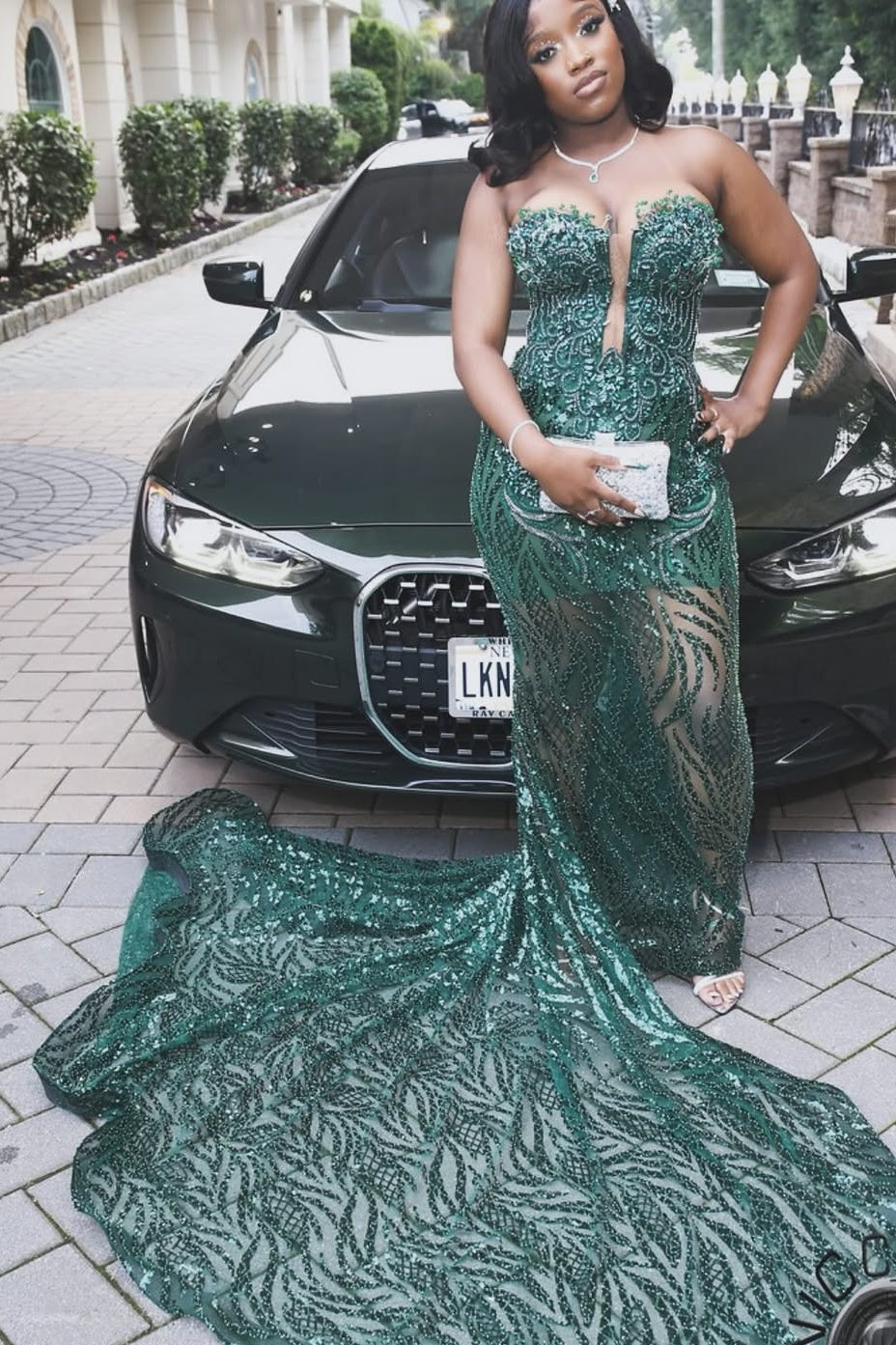 Emerald Green Strapless Mermaid Prom Dress With Lace Up Back Floor Length