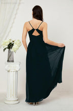 Neck Bridesmaid Dresses Chiffon Long Spaghetti A-line Formal Prom Gown for Wedding Party Evening 2801