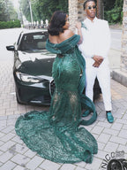 Emerald Green Strapless Mermaid Prom Dress With Lace Up Back Floor Length
