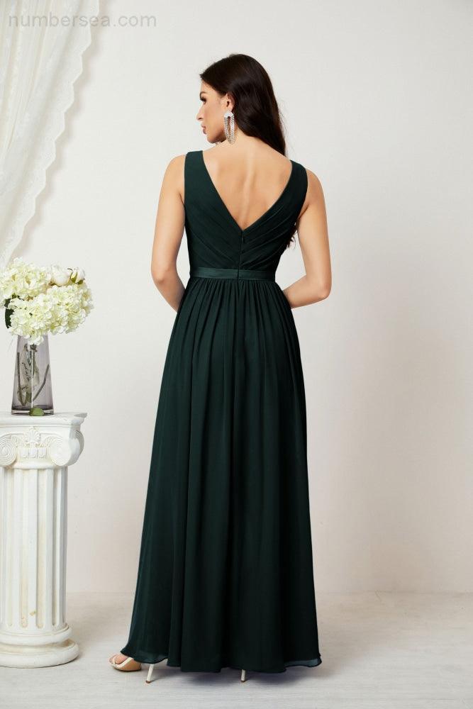 Abiti lunghi da damigella in chiffon da donna, linea a, senza maniche, abito formale da ballo per serata, abiti per festa di ritorno a casa 2808