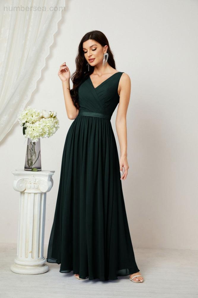 Abiti lunghi da damigella in chiffon da donna, linea a, senza maniche, abito formale da ballo per serata, abiti per festa di ritorno a casa 2808