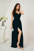 Neck Bridesmaid Dresses Chiffon Long Spaghetti A-line Formal Prom Gown for Wedding Party Evening 2801