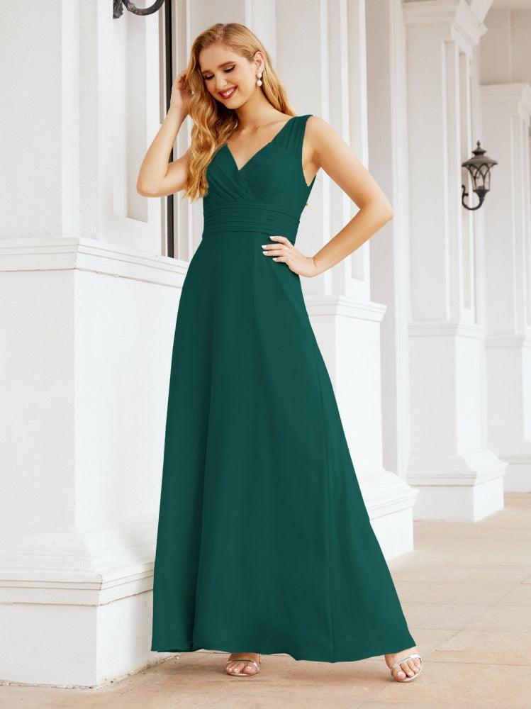 Formelles Ballkleid Elegantes ärmelloses Brautjungfernkleid mit V-Ausschnitt für Hochzeitsfeier 28037