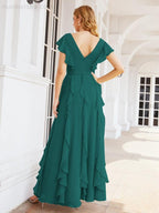 Ruffled Bridesmaid Dresses with Sleeves Long Formal Party Dress 28041