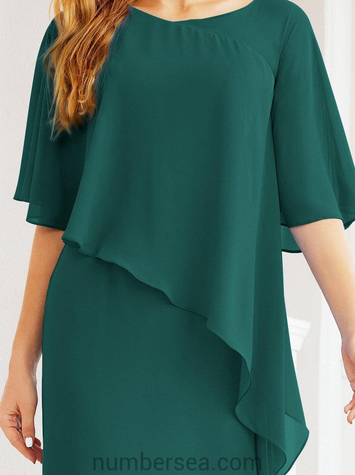 Numbersea Festliches Abendkleid Lang Mutter der Braut Kleid mit Rüschencape 28026