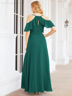 Cold Shoulder Long Bridesmaid Dresses Side Slit Formal Prom Gowns Party Wedding 28070