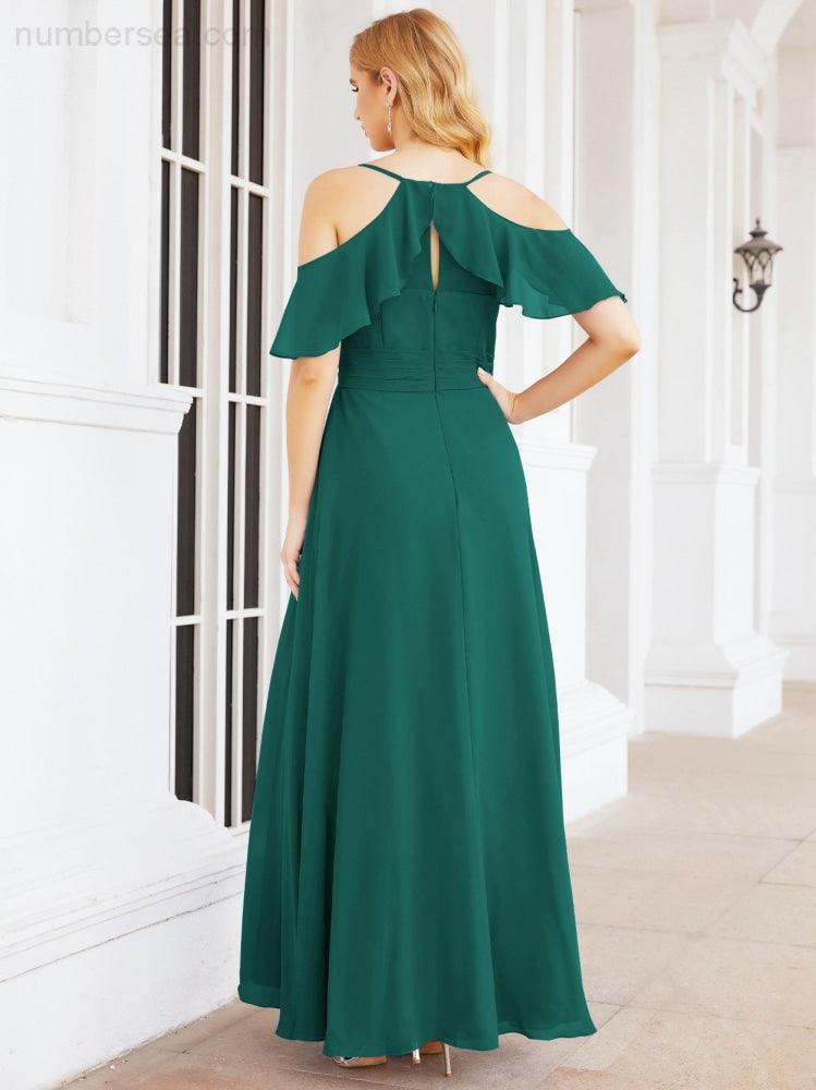 Cold Shoulder Long Bridesmaid Dresses Side Slit Formal Prom Gowns Party Wedding 28070