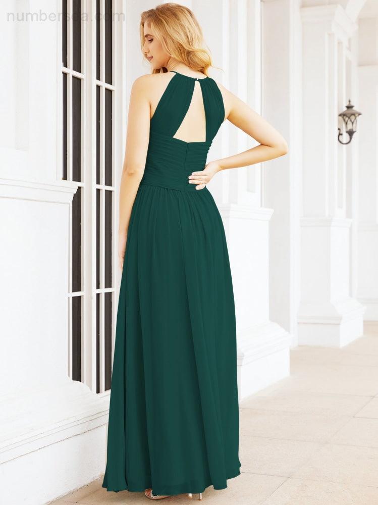 Sleeveless Bridesmaid Dresses Long Prom Gown Zipper with Keyhole Back 28056