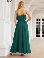 Numbersea Vestidos compridos de dama de honor com alças Vestido formal em linha A para jovens 28029