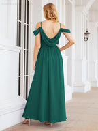 Numbersea Abito da Damigella in Chiffon con Spalle Scoperte, Abito Lungo Formale per Laurea con Schiena a Mantella 28069